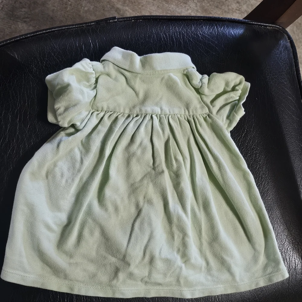 Ralph Lauren Girls Ruffle Trim Cotton Dress Green Pink Pony 6M‎ Quality